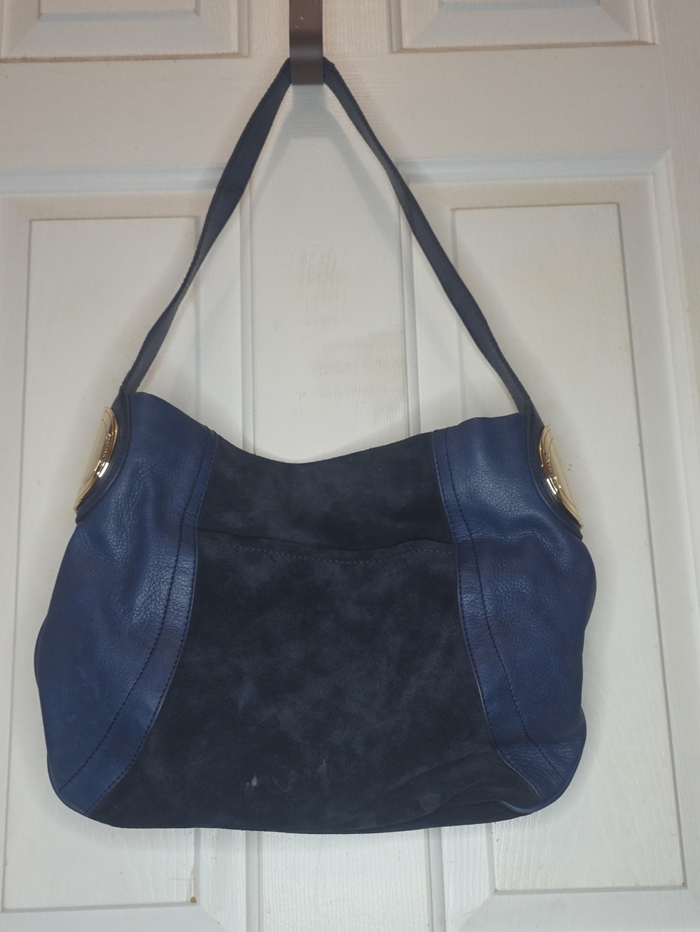 Women’s Navy Suede & Leather Shoulder Bag